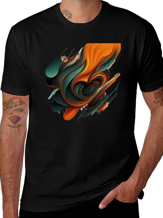 Abstract Swirl Graphic Black T-Shirt