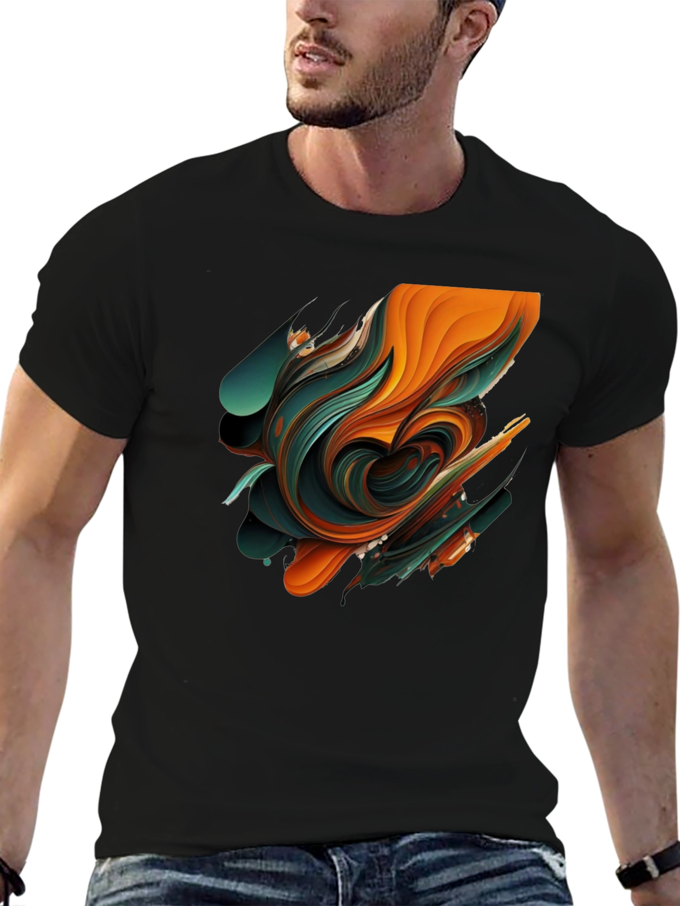 Abstract Swirl Graphic Black T-Shirt
