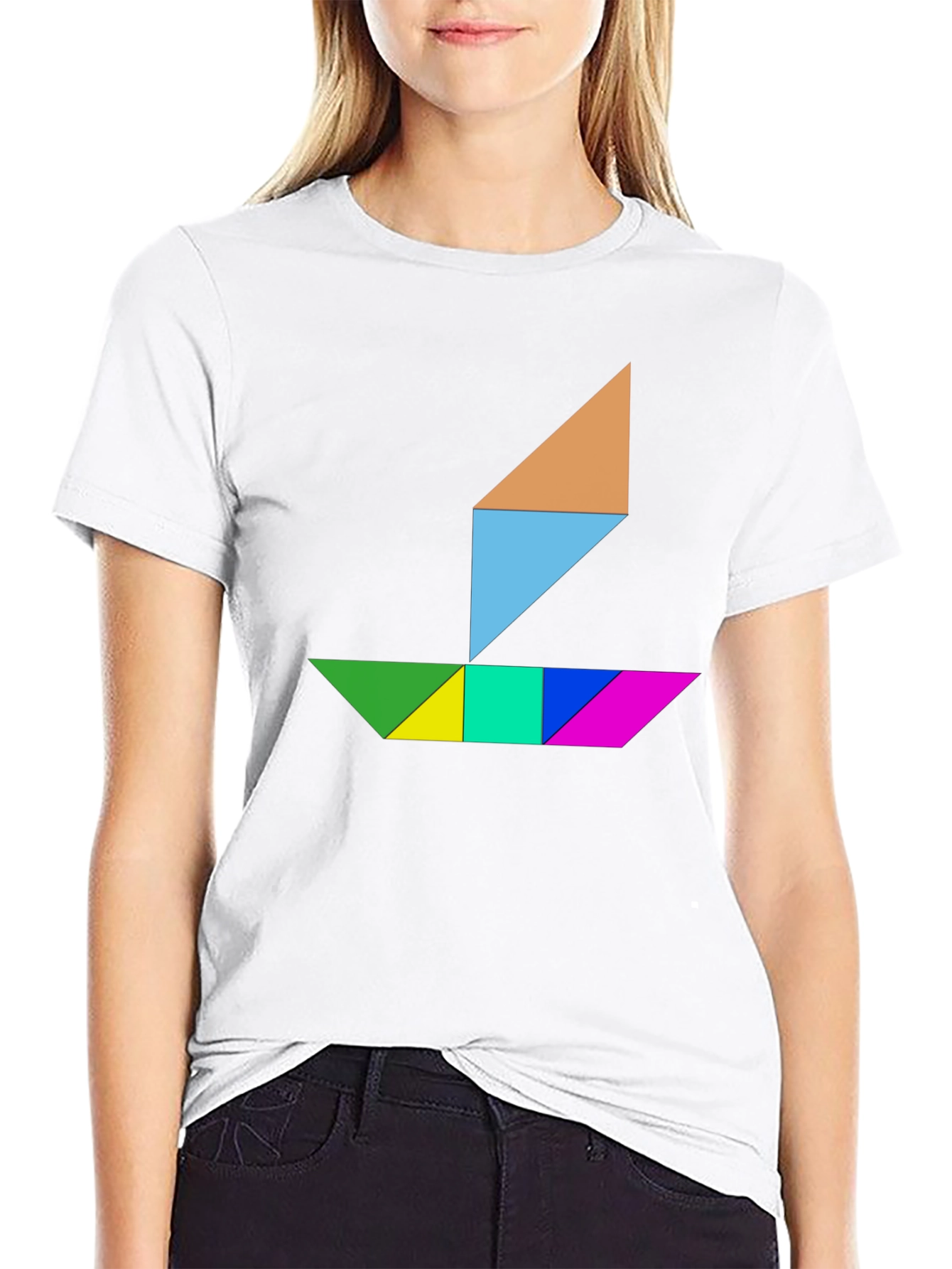 Tangram Boat Graphic Tee - Stylish Geometric Design