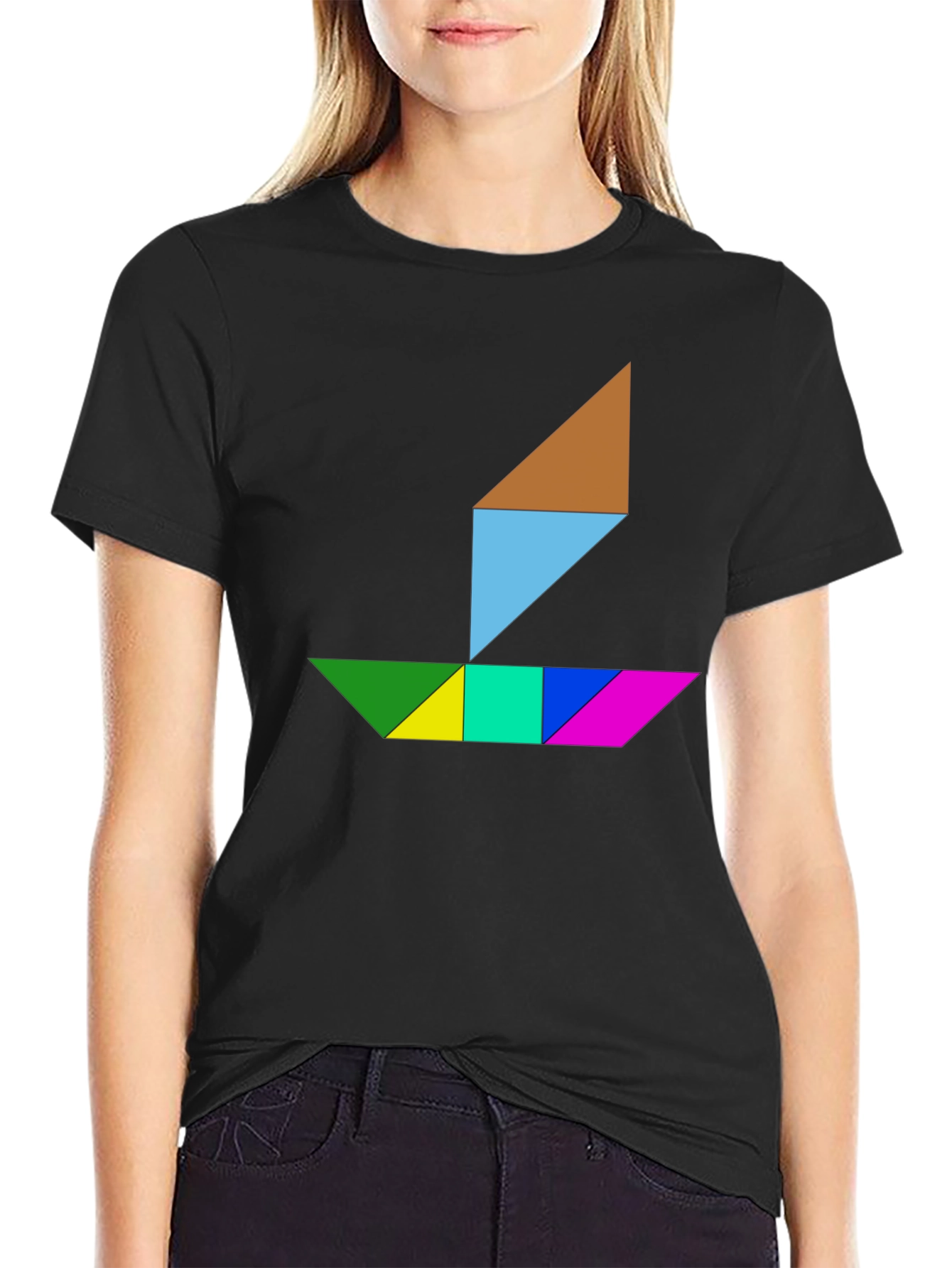 Tangram Boat Graphic Tee - Stylish Geometric Design