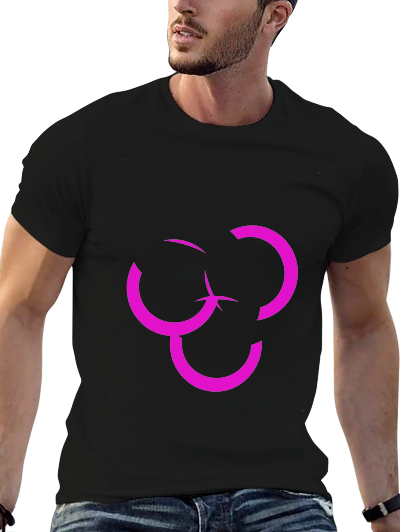 Abstract Design Graphic Tee - Modern Pink on Black