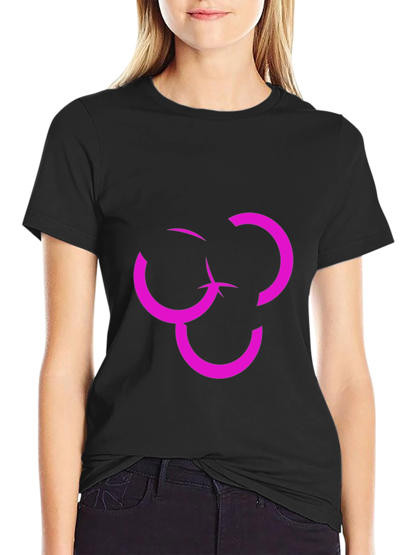 Abstract Design Graphic Tee - Modern Pink on Black