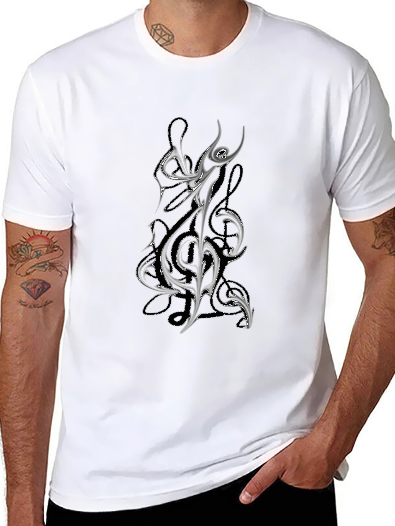 Abstract Music Note Graphic Tee - Black