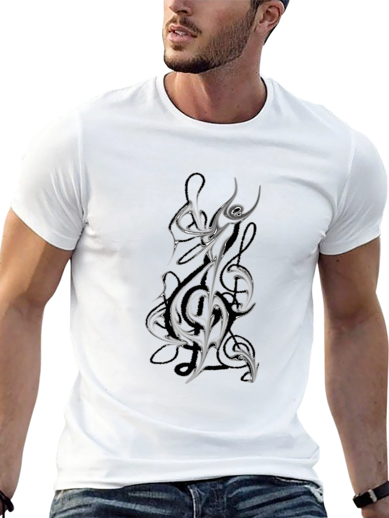 Abstract Music Note Graphic Tee - Black