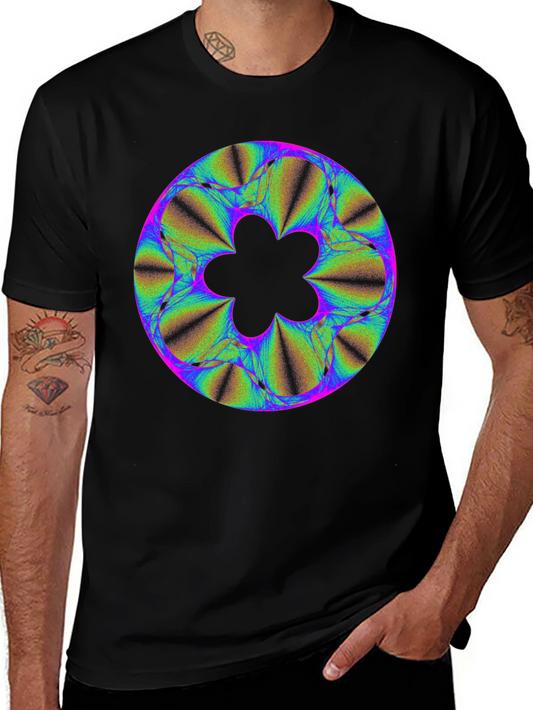Abstract Fractal Flower Graphic Print Black T-Shirt