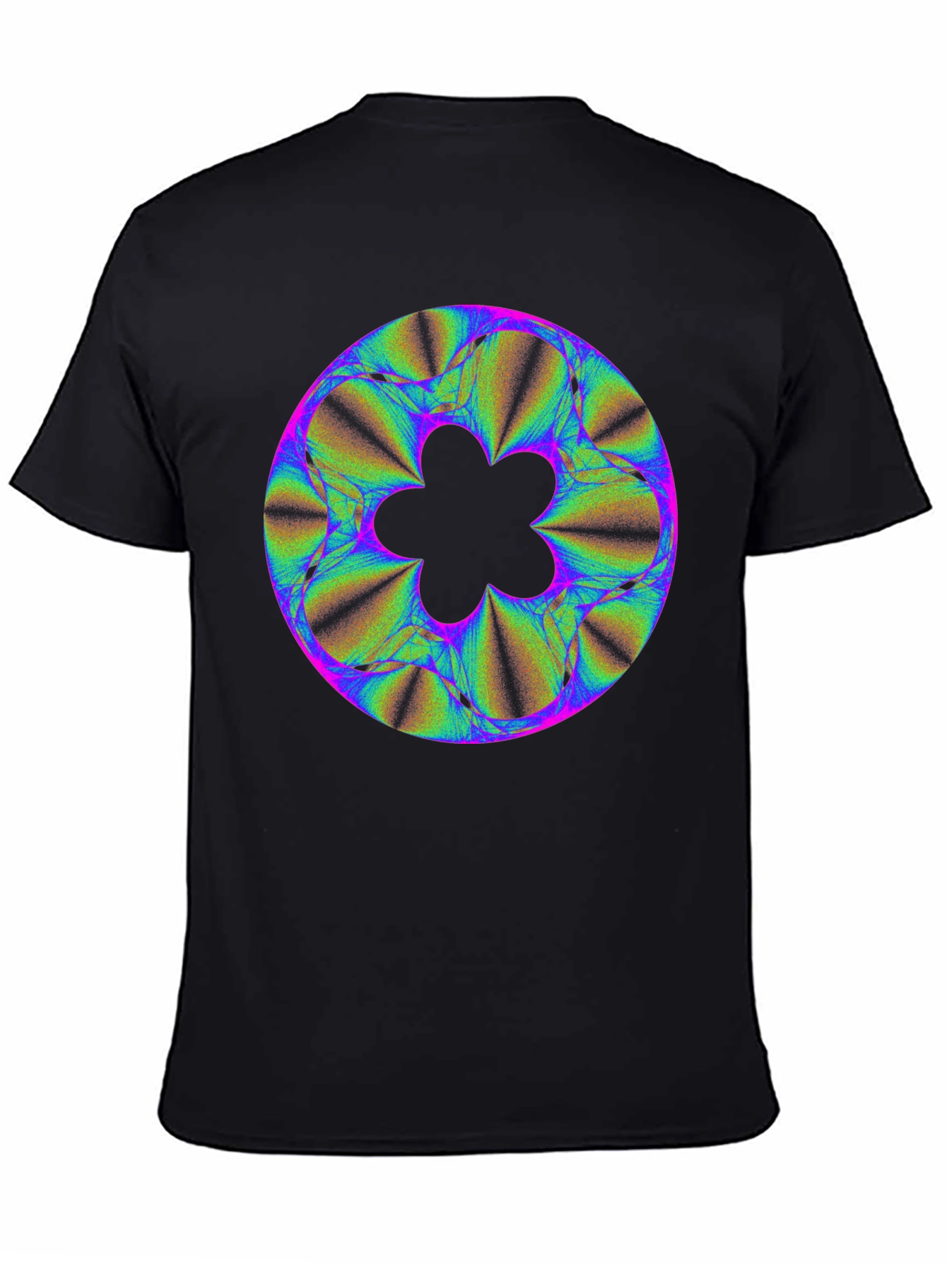 Abstract Fractal Flower Graphic Print Black T-Shirt