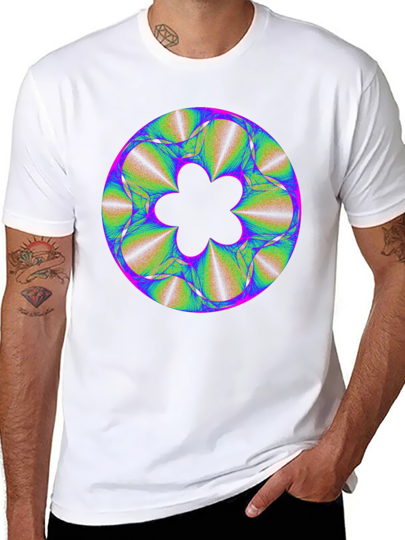 Abstract Fractal Flower Graphic Print Black T-Shirt