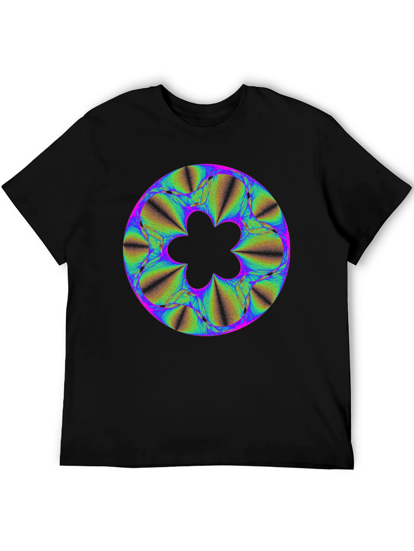 Abstract Fractal Flower Graphic Print Black T-Shirt