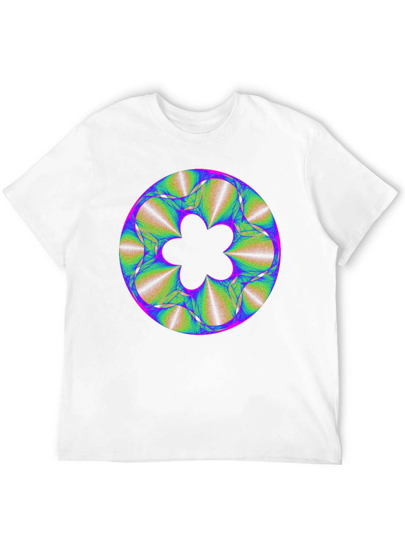Abstract Fractal Flower Graphic Print Black T-Shirt
