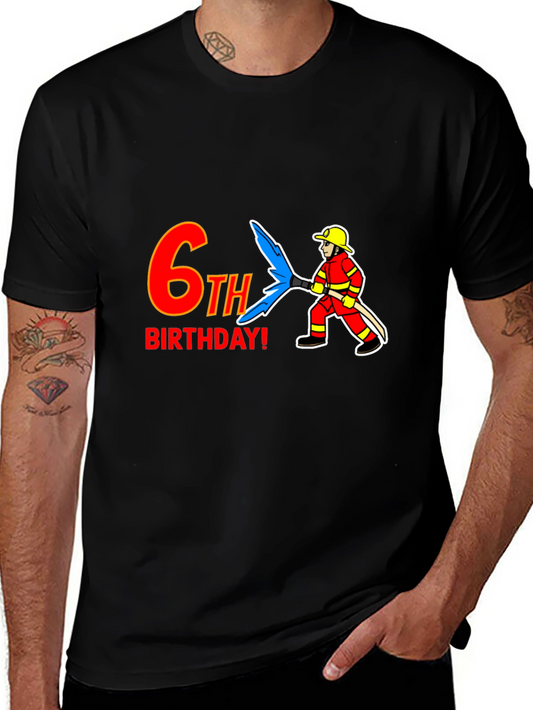 6th Birthday Firefighter T-Shirt - Kids Birthday Party