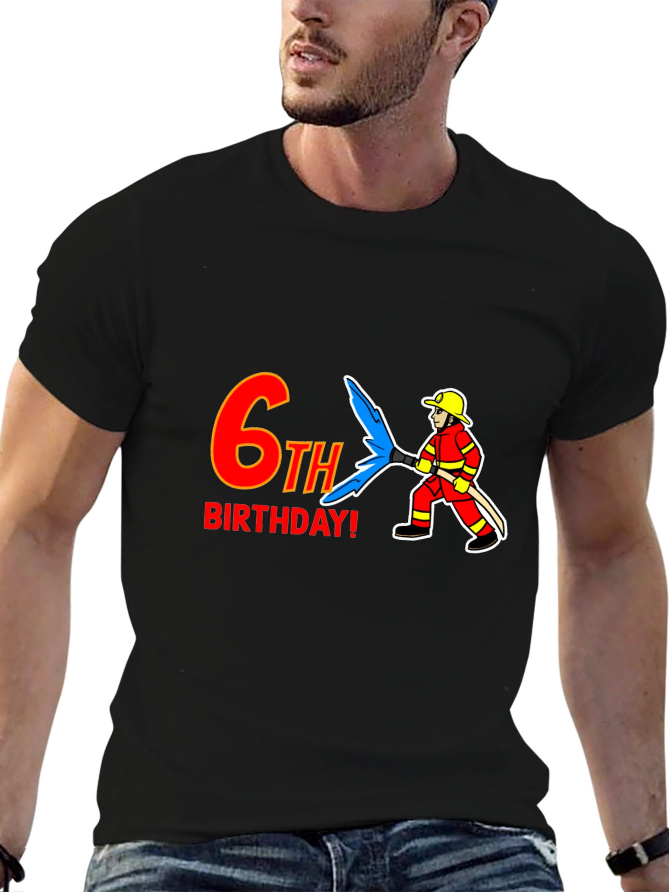 6th Birthday Firefighter T-Shirt - Kids Birthday Party
