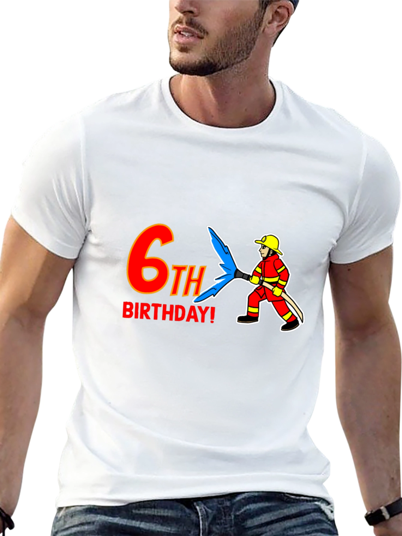 6th Birthday Firefighter T-Shirt - Kids Birthday Party