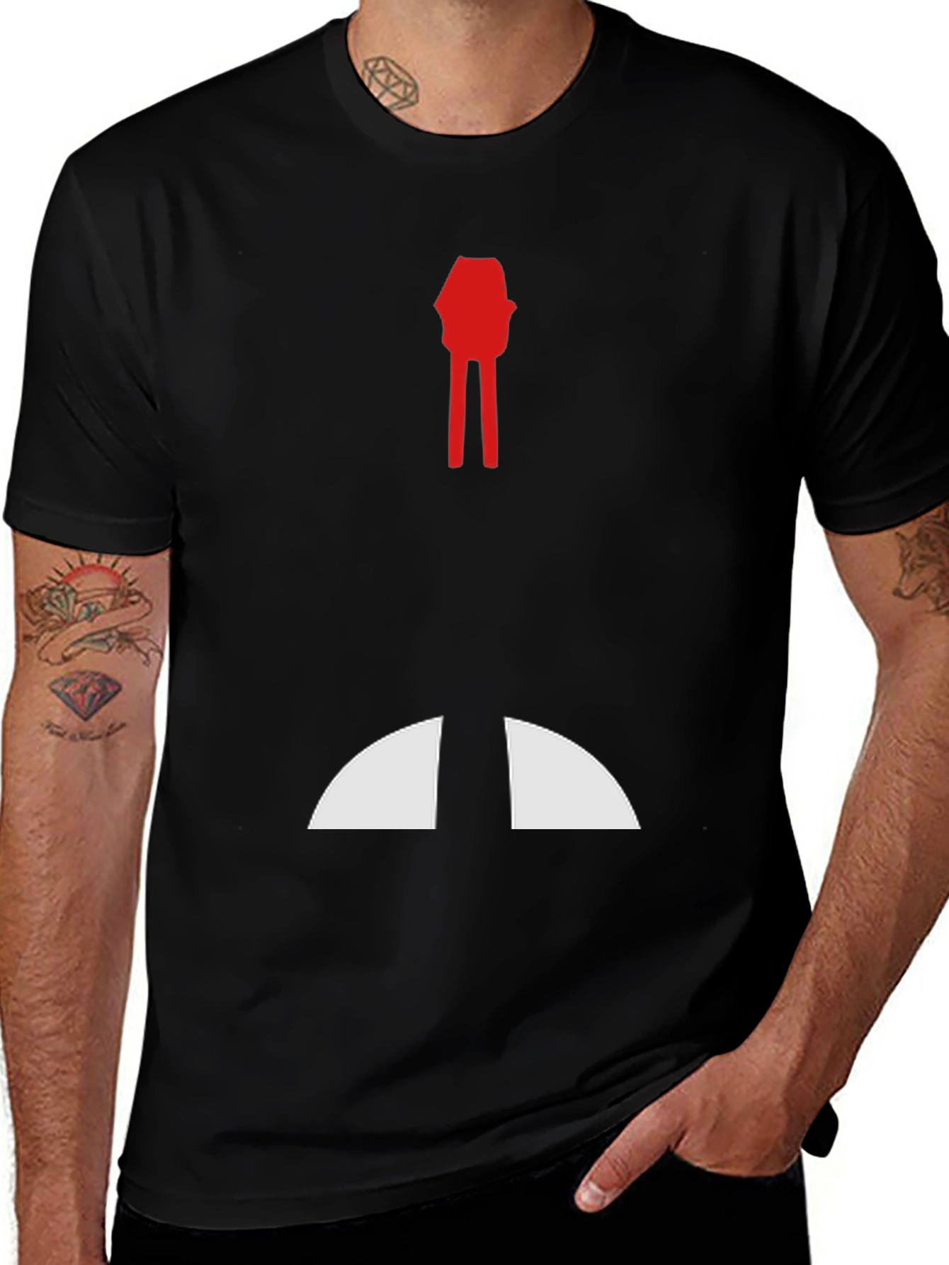 Abstract Red & White Graphic Print Black T-Shirt