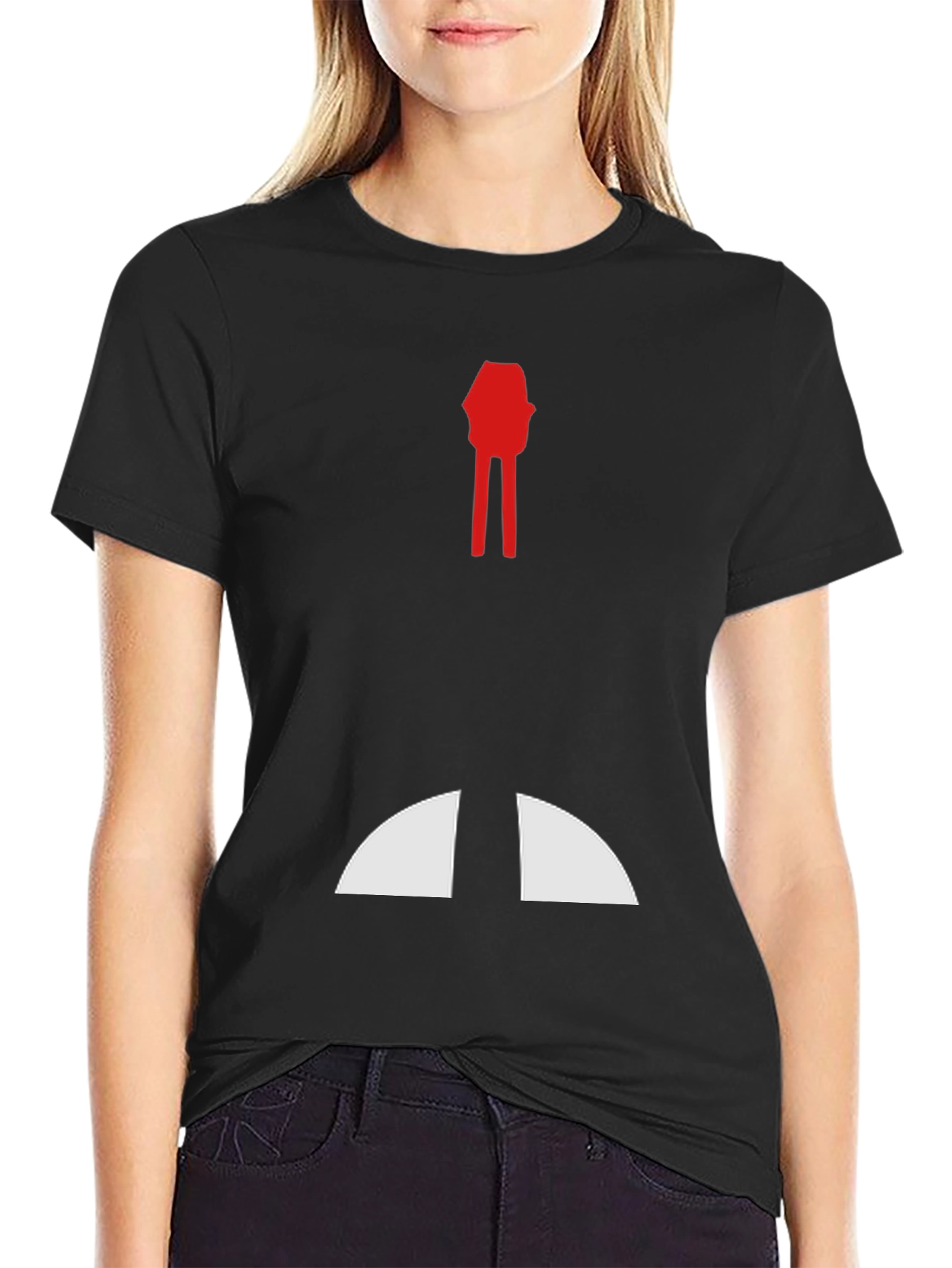 Abstract Red & White Graphic Print Black T-Shirt