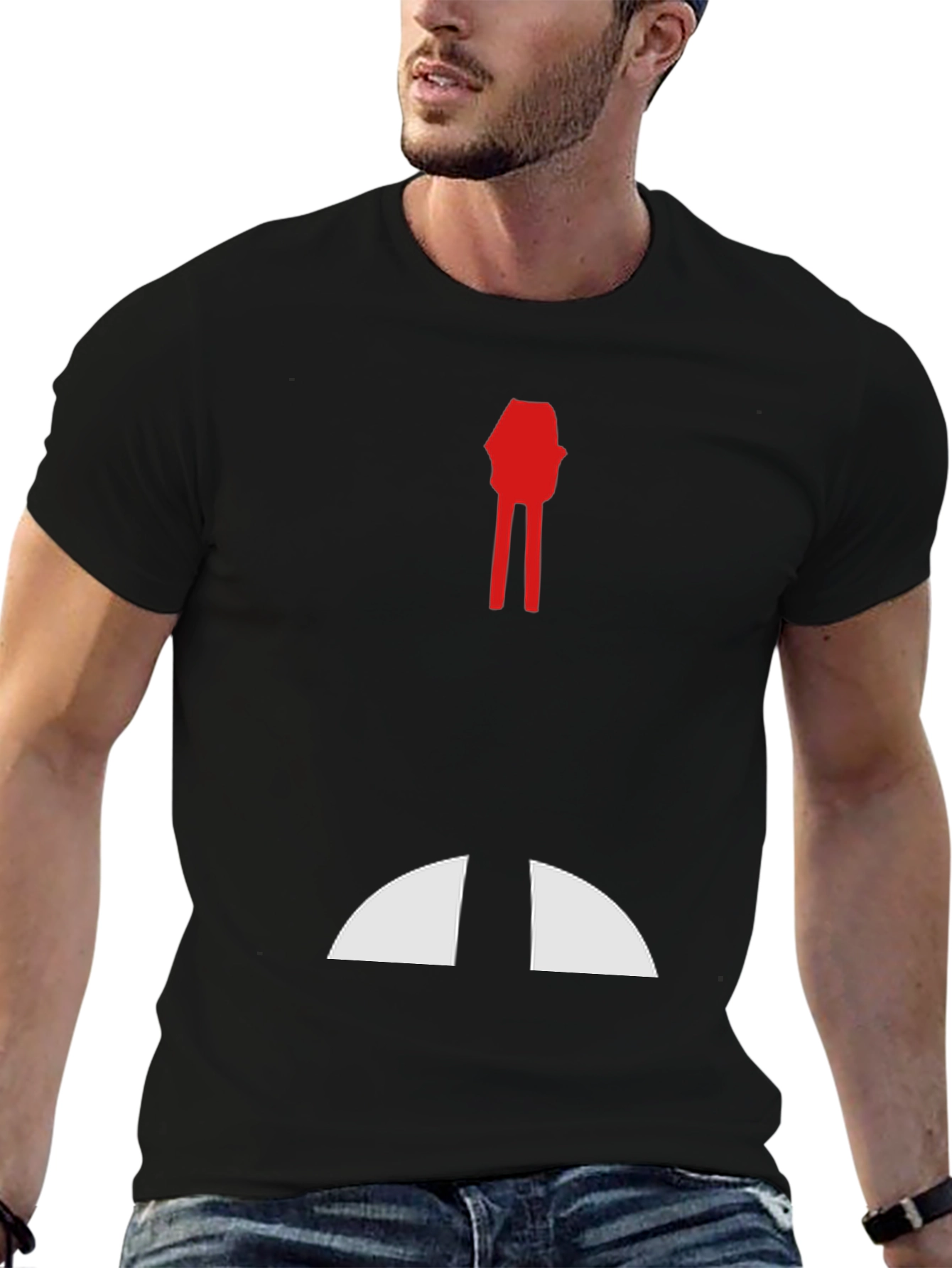 Abstract Red & White Graphic Print Black T-Shirt