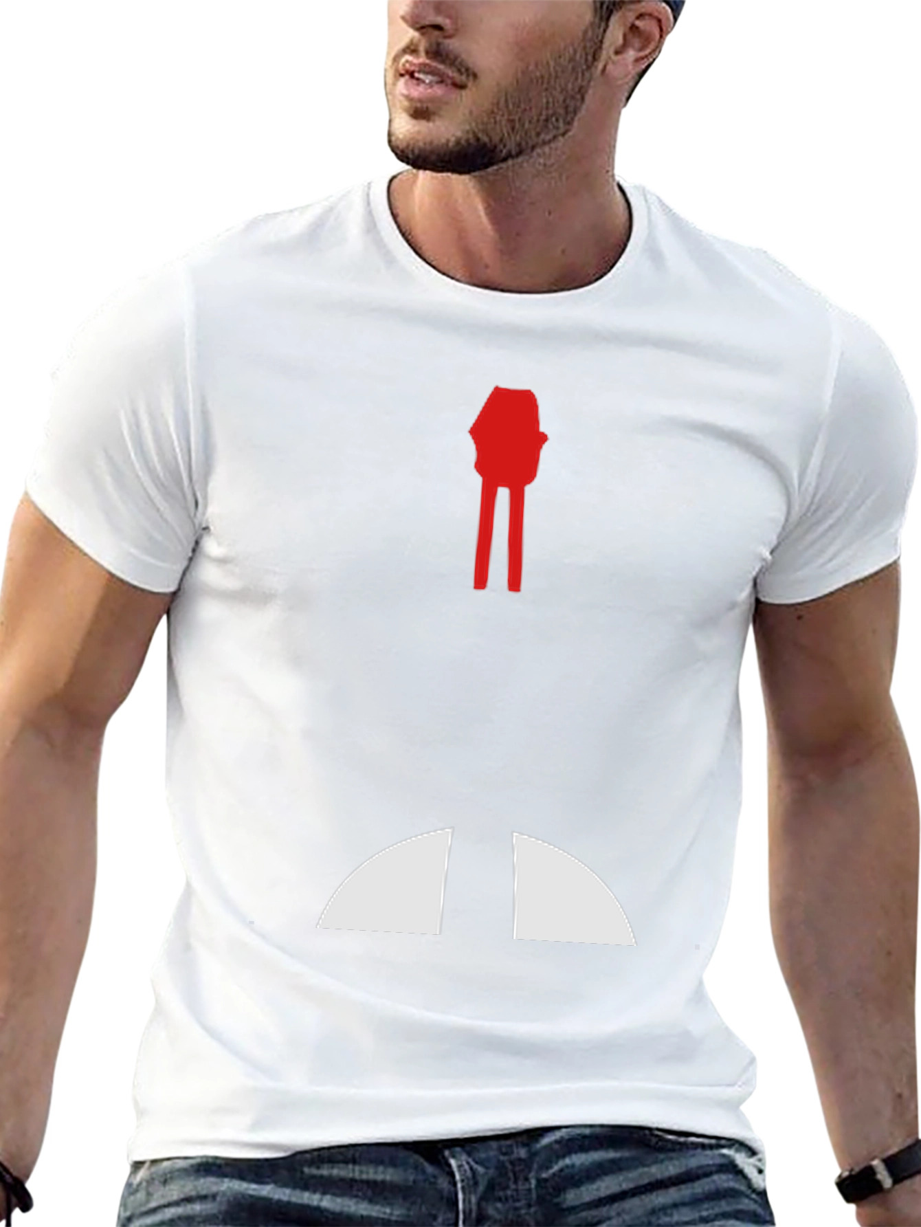 Abstract Red & White Graphic Print Black T-Shirt