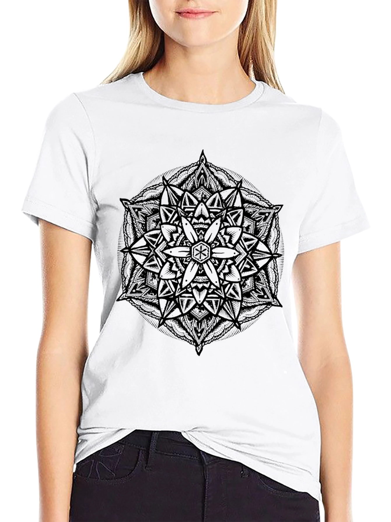 Abstract Mandala Graphic Print Black T-Shirt