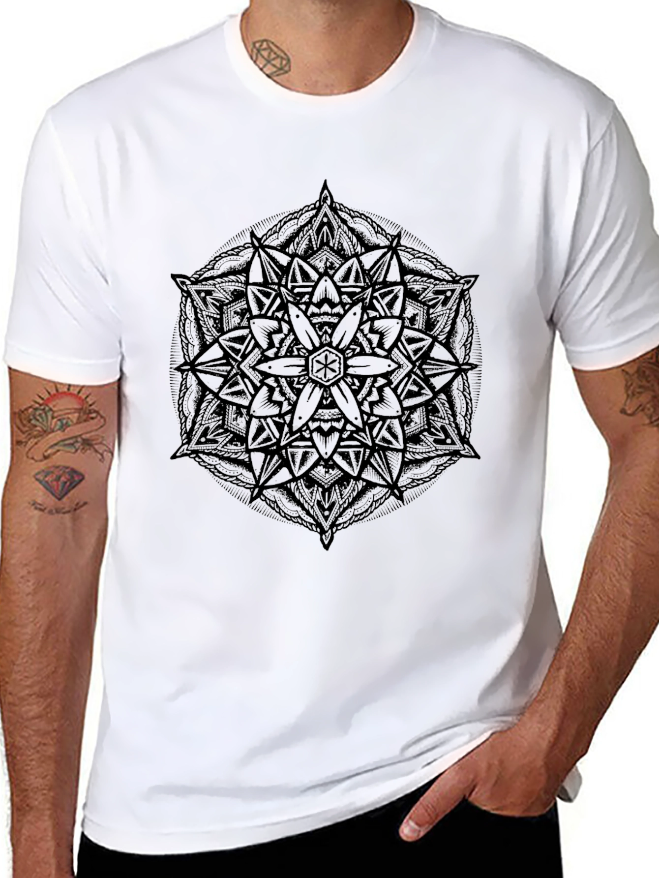 Abstract Mandala Graphic Print Black T-Shirt
