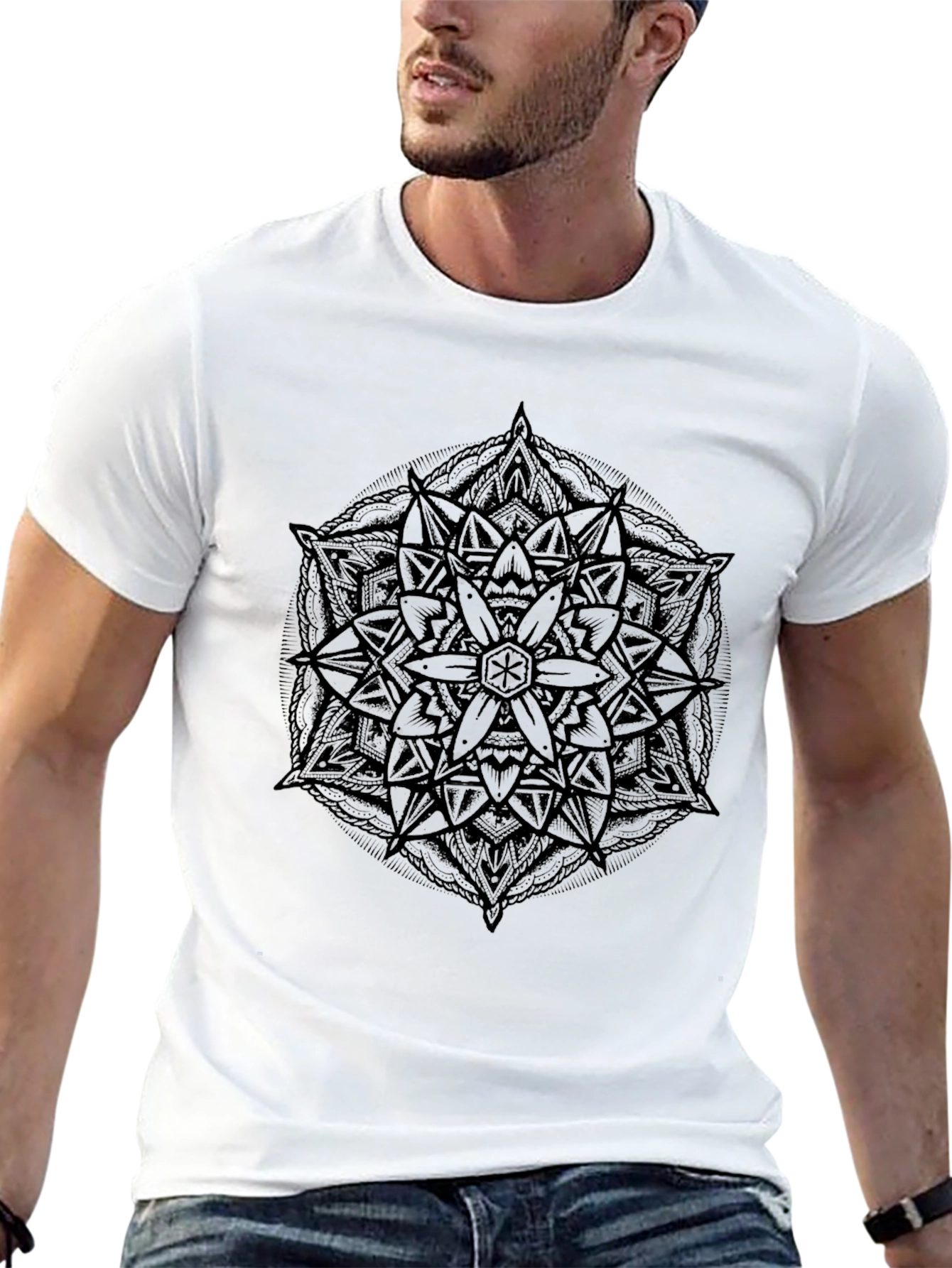 Abstract Mandala Graphic Print Black T-Shirt