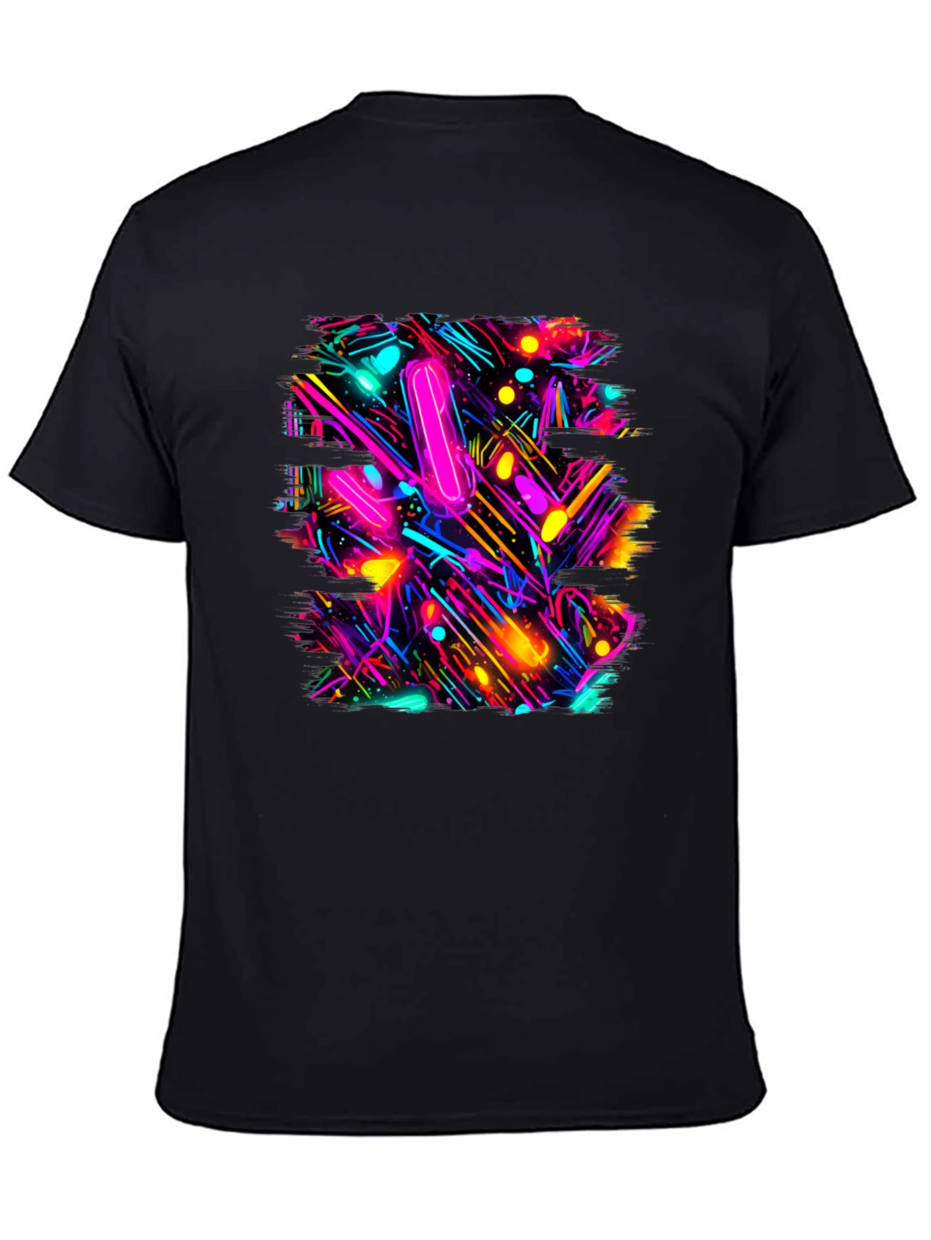 Abstract Neon Pattern Black T-Shirt