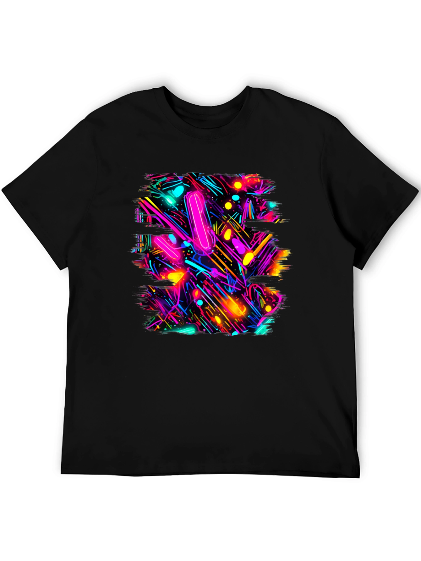 Abstract Neon Pattern Black T-Shirt