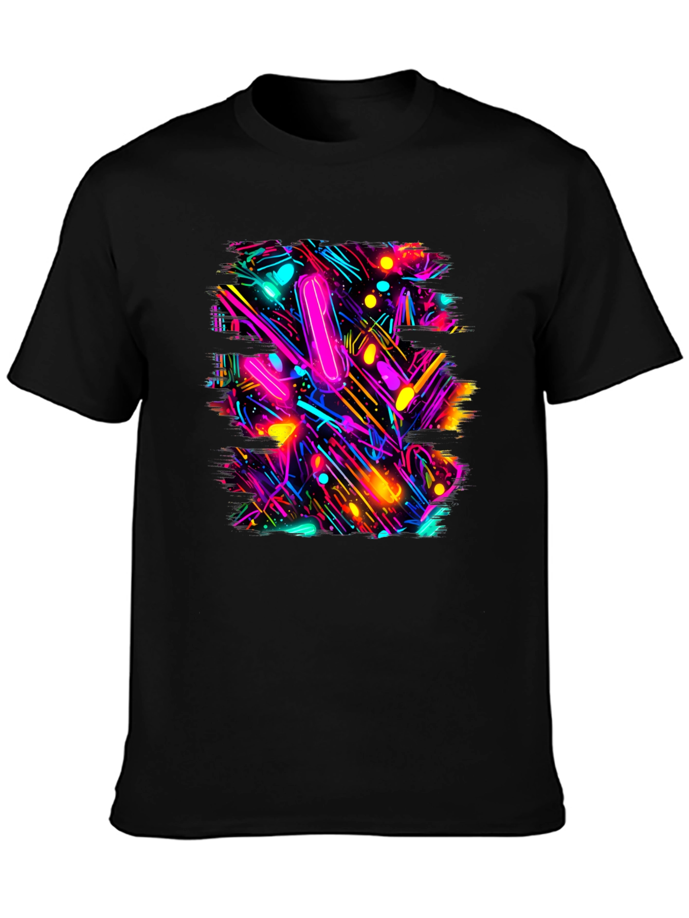 Abstract Neon Pattern Black T-Shirt