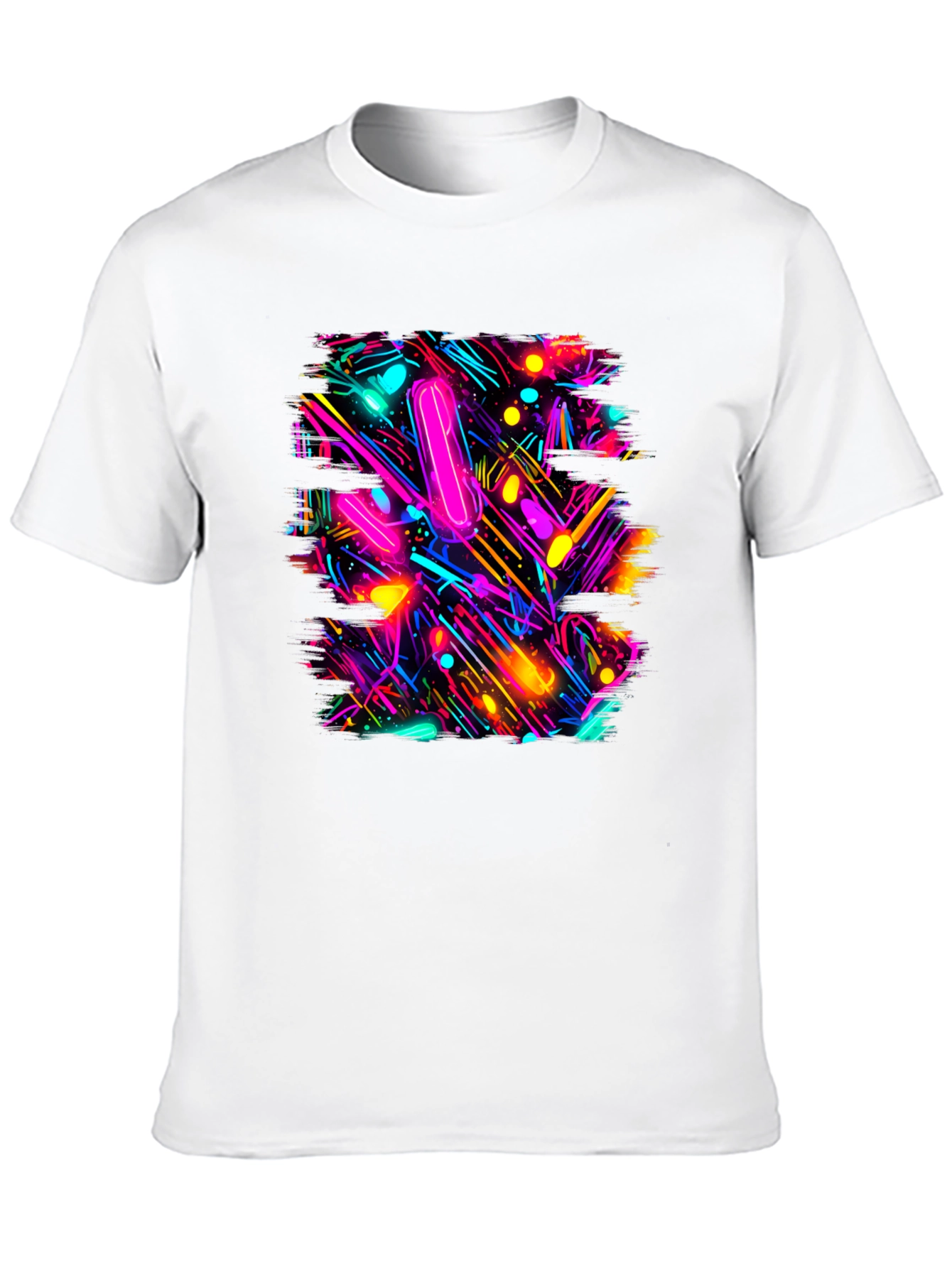Abstract Neon Pattern Black T-Shirt