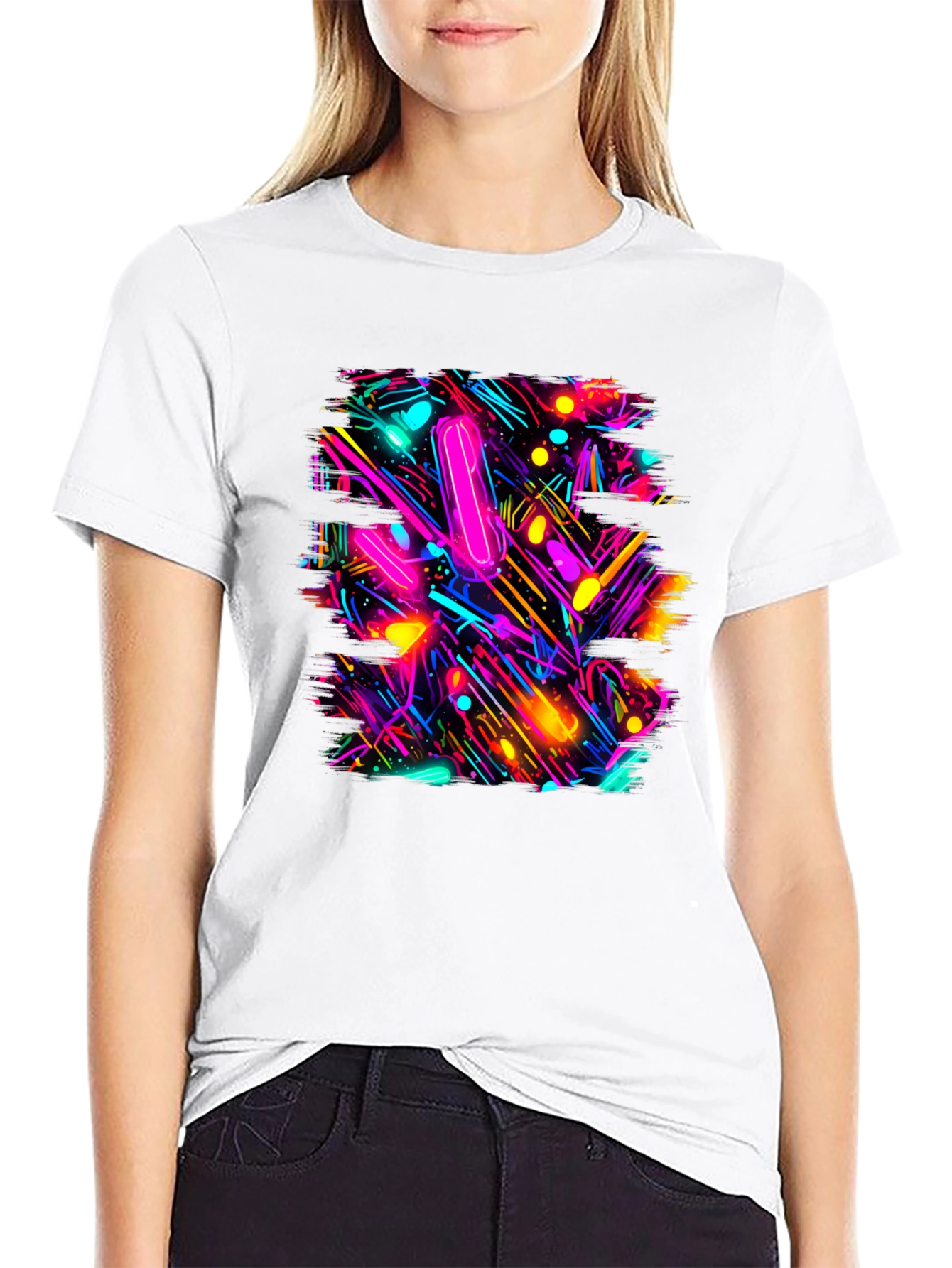 Abstract Neon Pattern Black T-Shirt