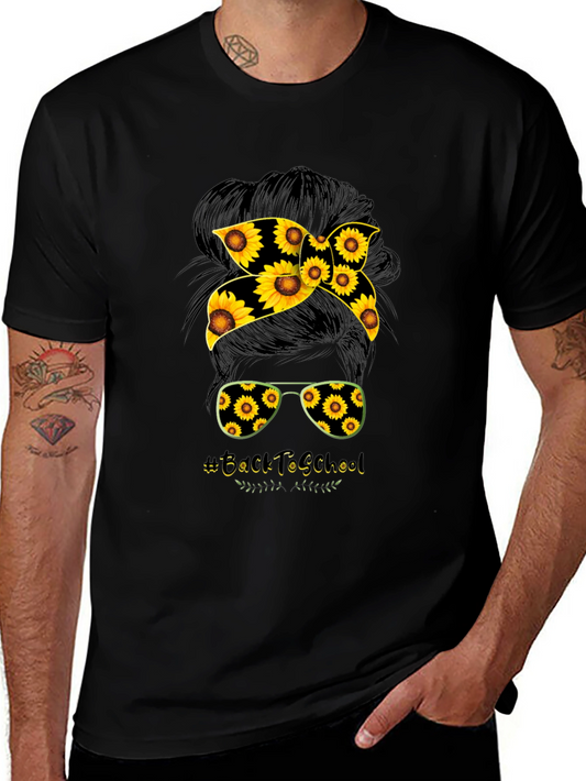 Sunflower Back to School Messy Bun T-Shirt