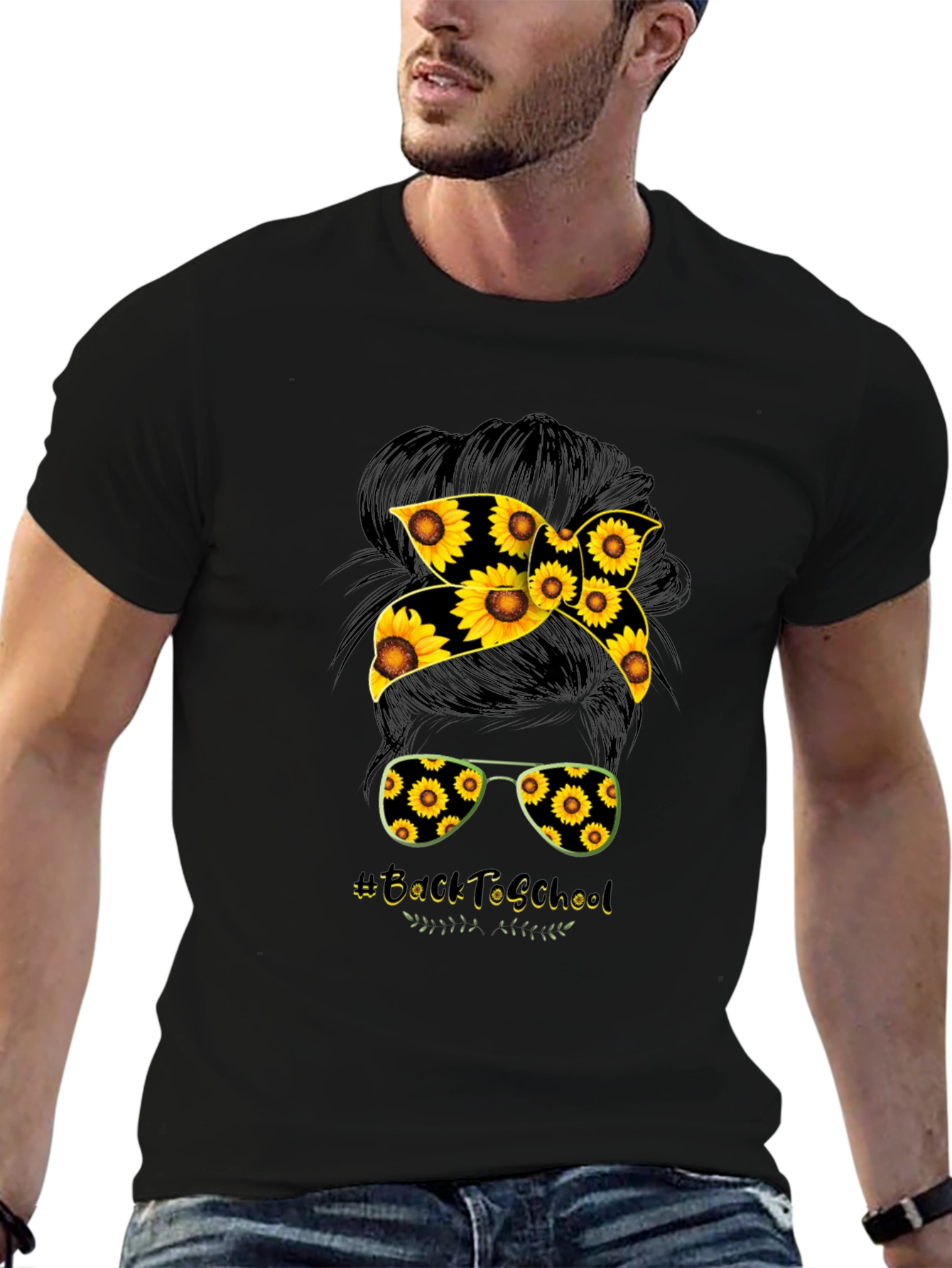 Sunflower Back to School Messy Bun T-Shirt