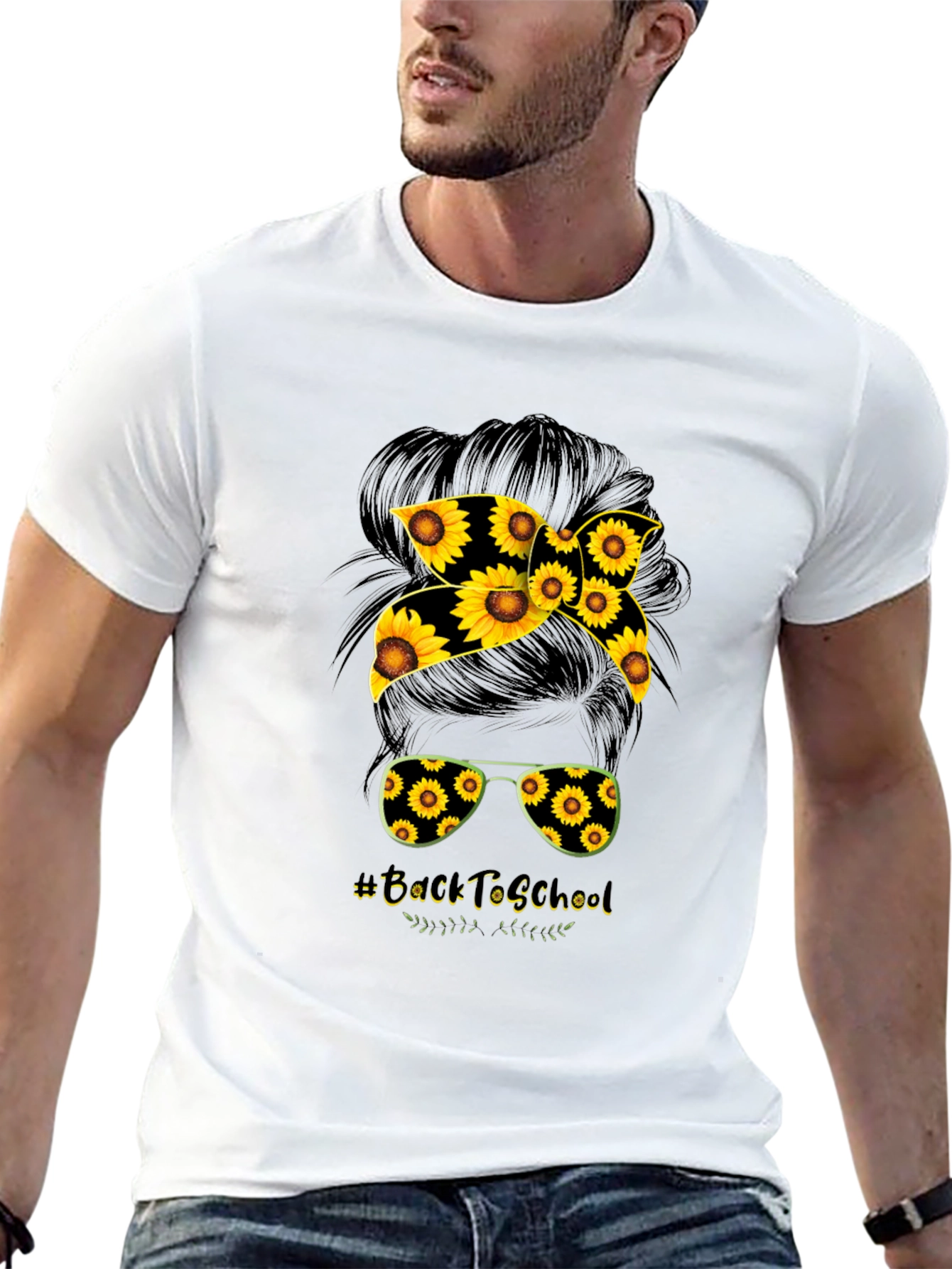 Sunflower Back to School Messy Bun T-Shirt