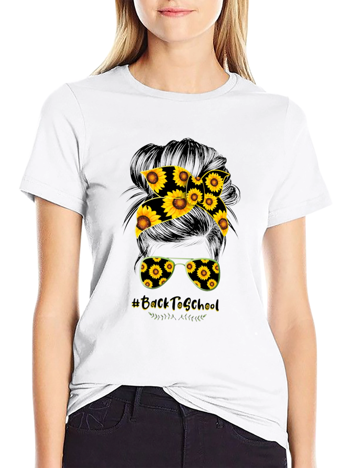 Sunflower Back to School Messy Bun T-Shirt