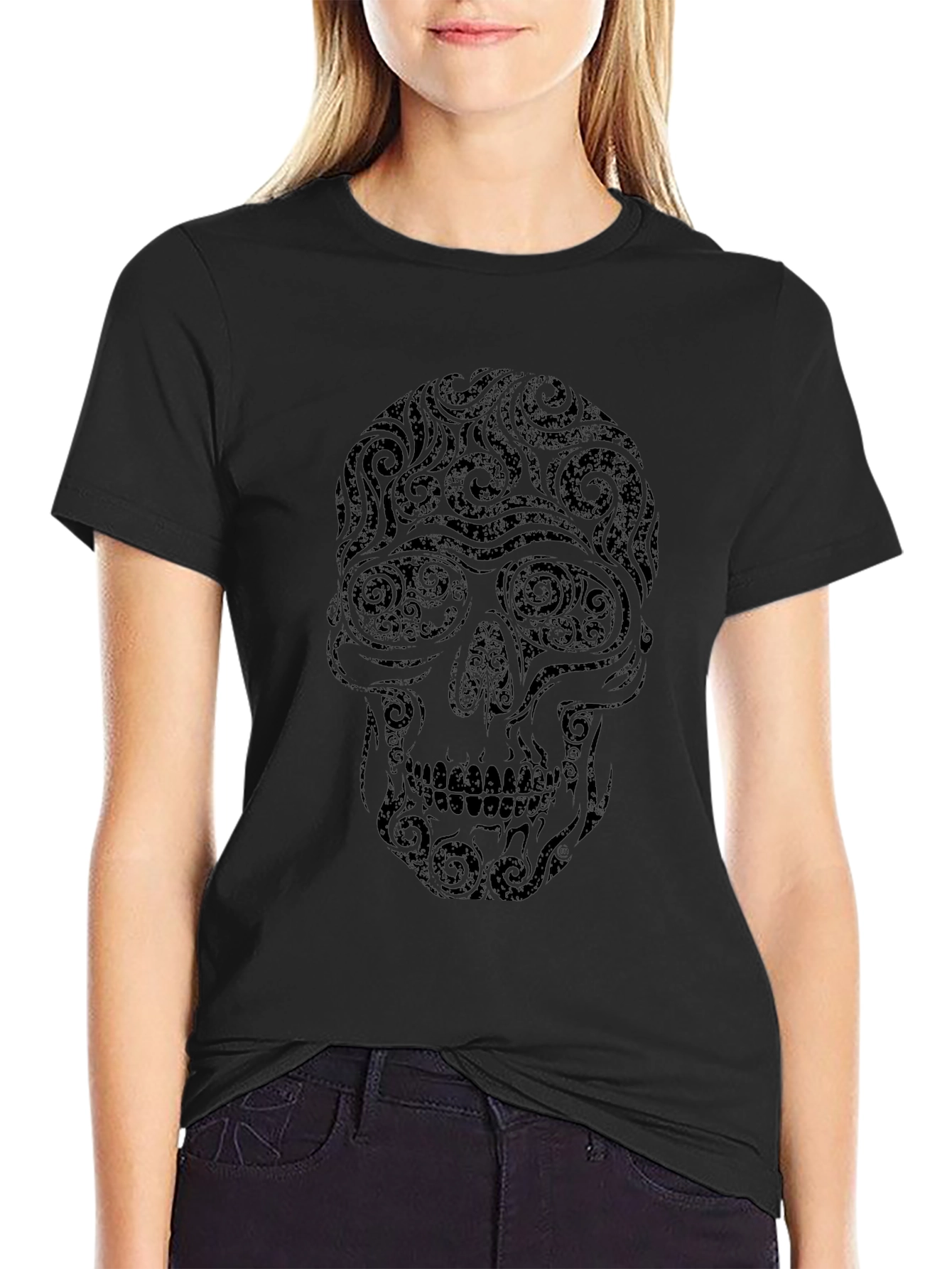 Swirl Skull Graphic Tee - Mens Black T-Shirt