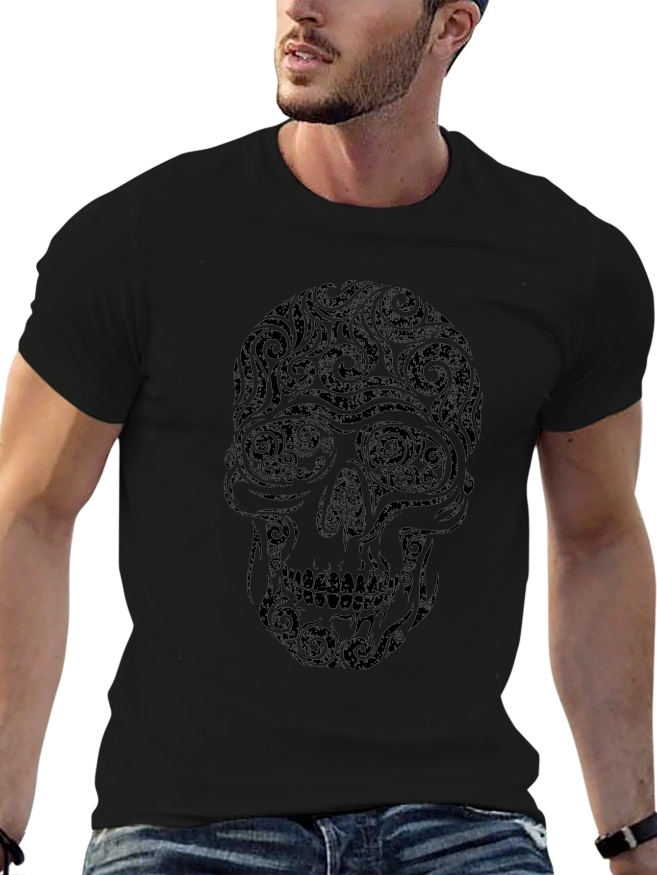 Swirl Skull Graphic Tee - Mens Black T-Shirt