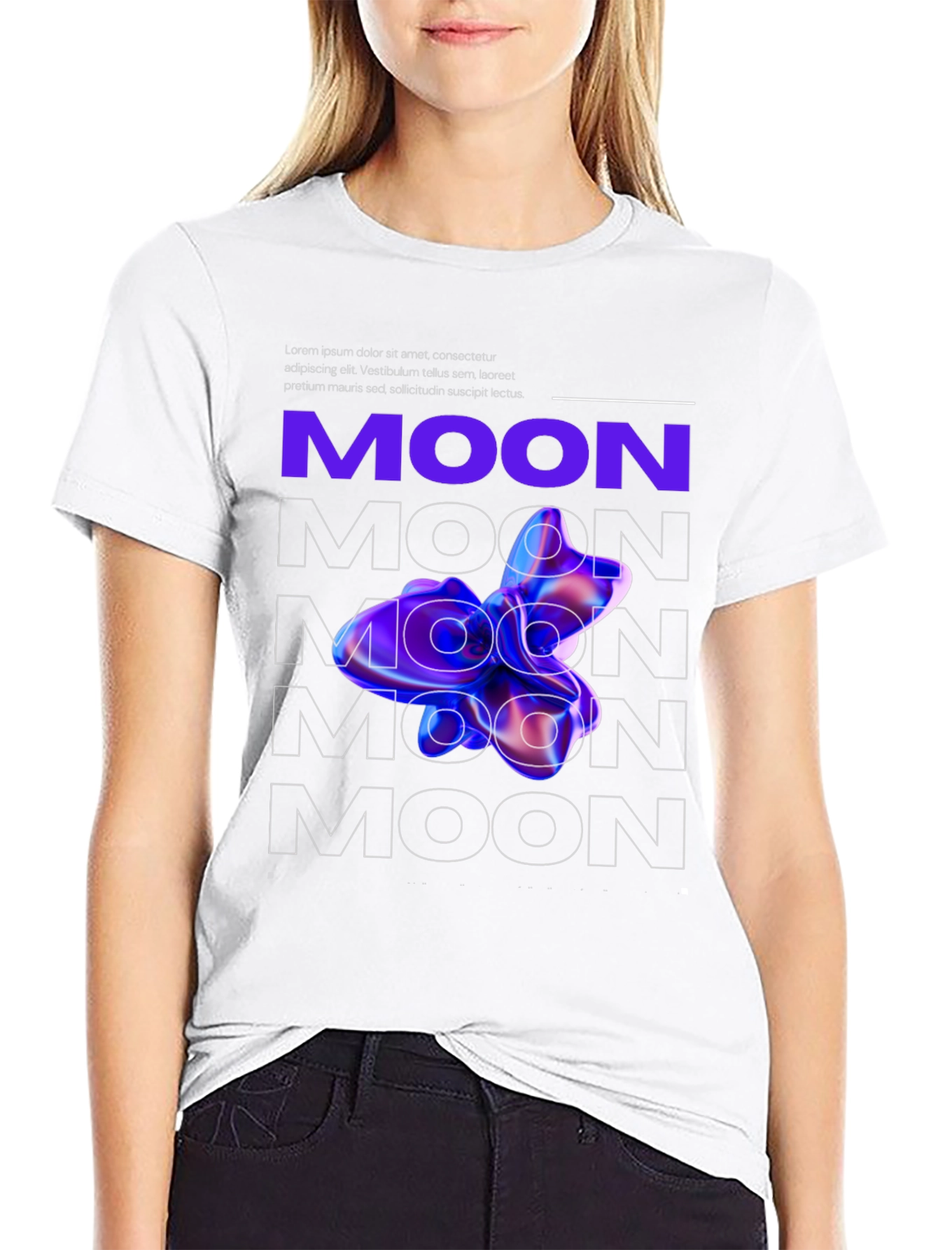 Abstract Moon Graphic Black T-Shirt