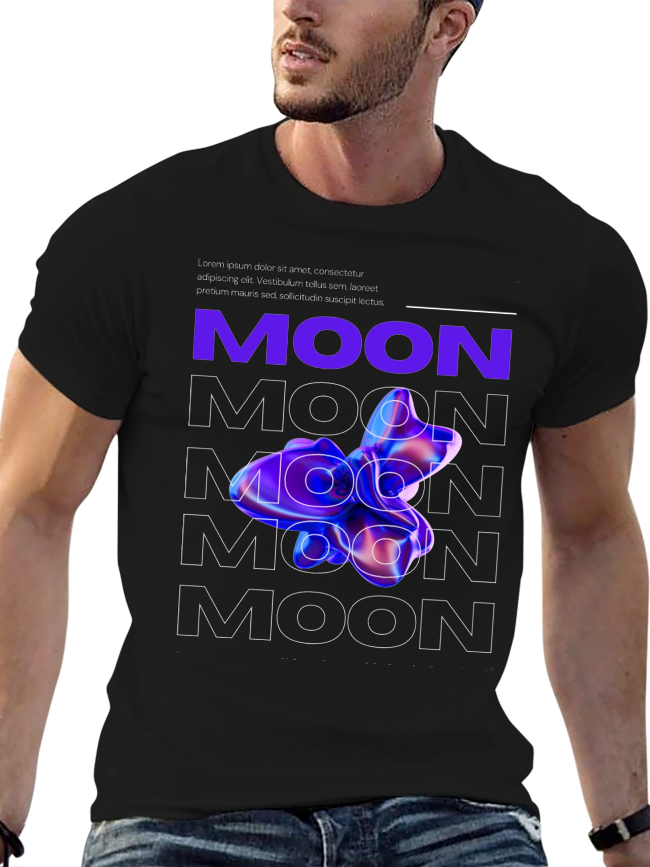 Abstract Moon Graphic Black T-Shirt