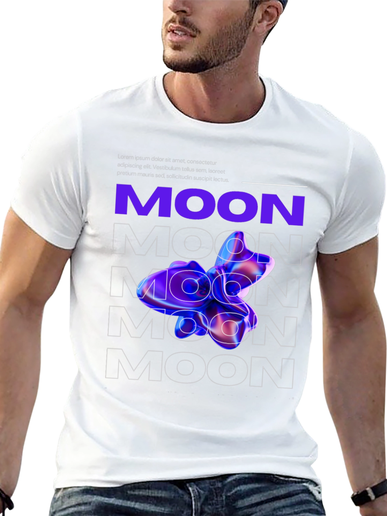 Abstract Moon Graphic Black T-Shirt