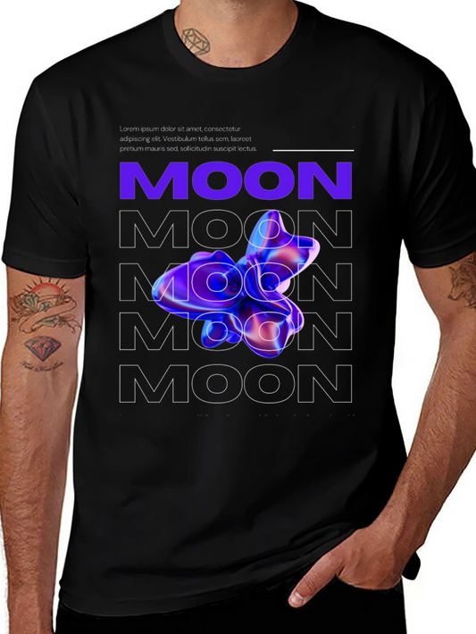 Abstract Moon Graphic Black T-Shirt