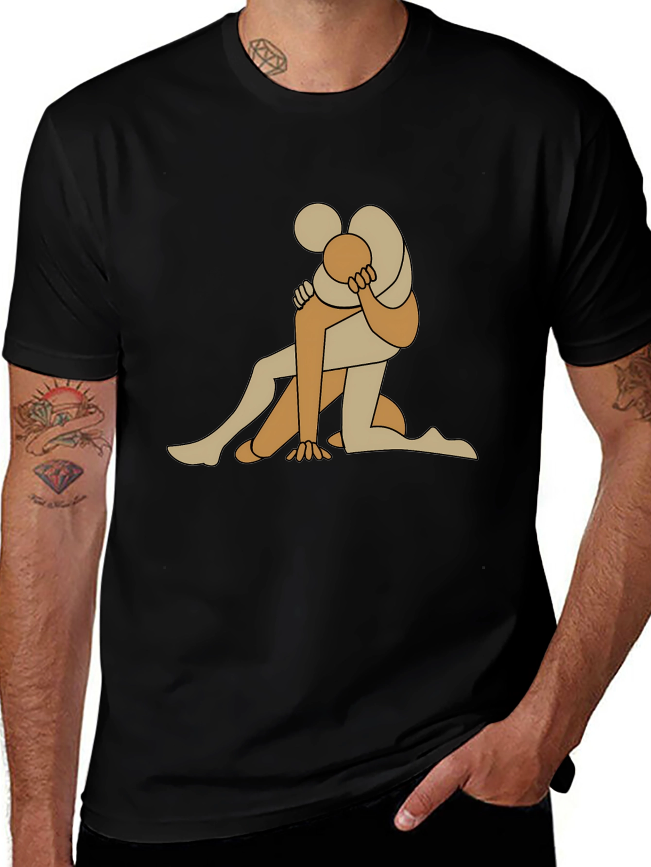 Abstract Embrace Graphic Tee - Black Cotton Blend