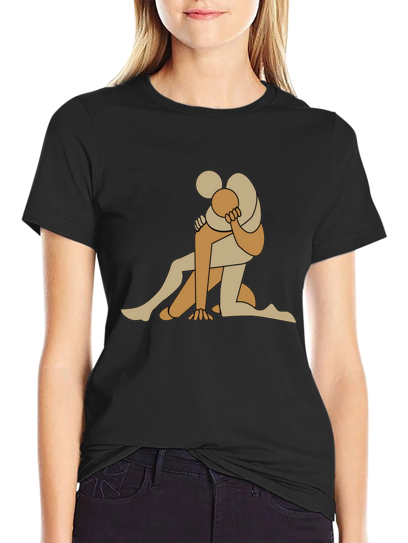 Abstract Embrace Graphic Tee - Black Cotton Blend