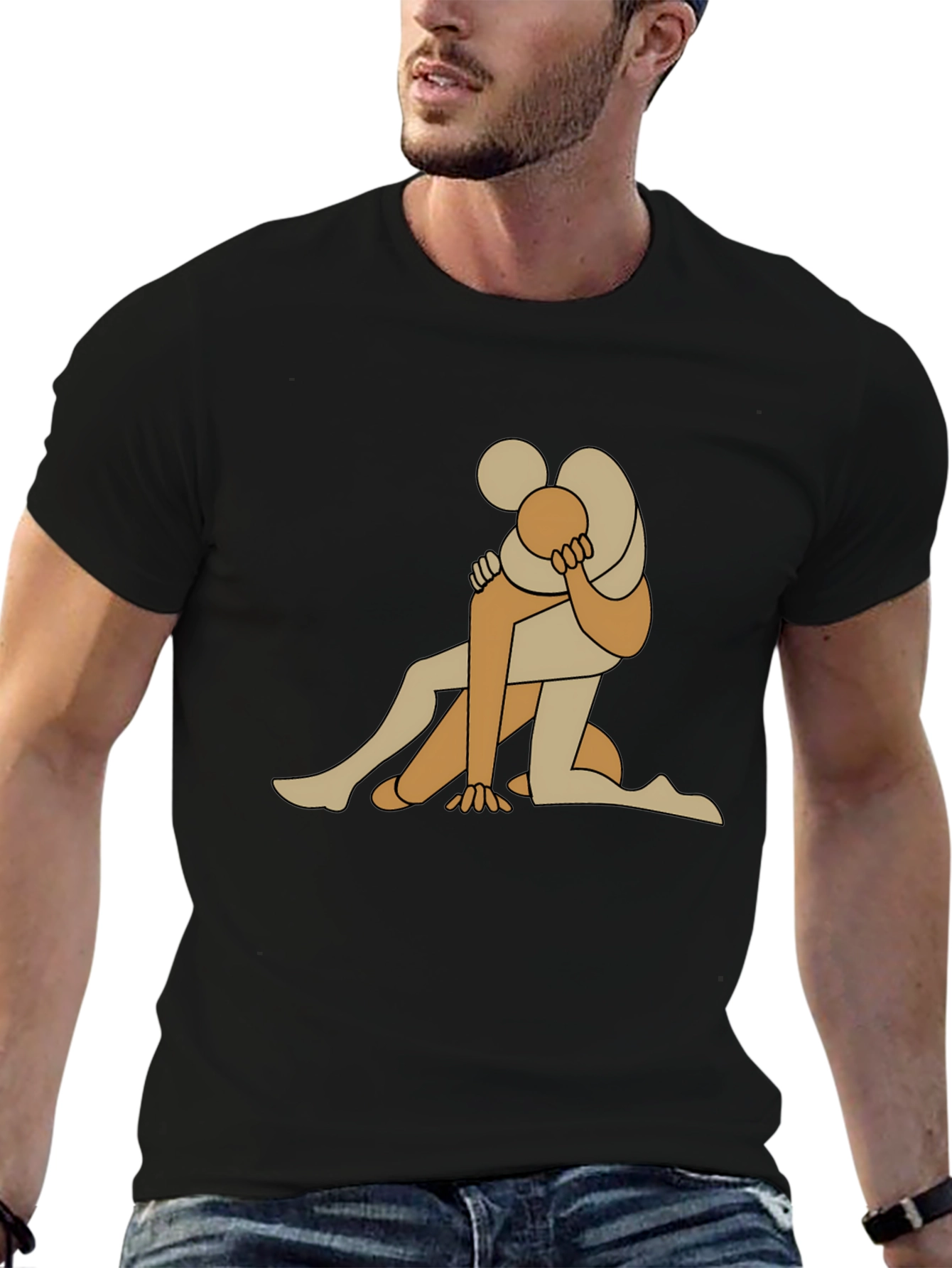 Abstract Embrace Graphic Tee - Black Cotton Blend