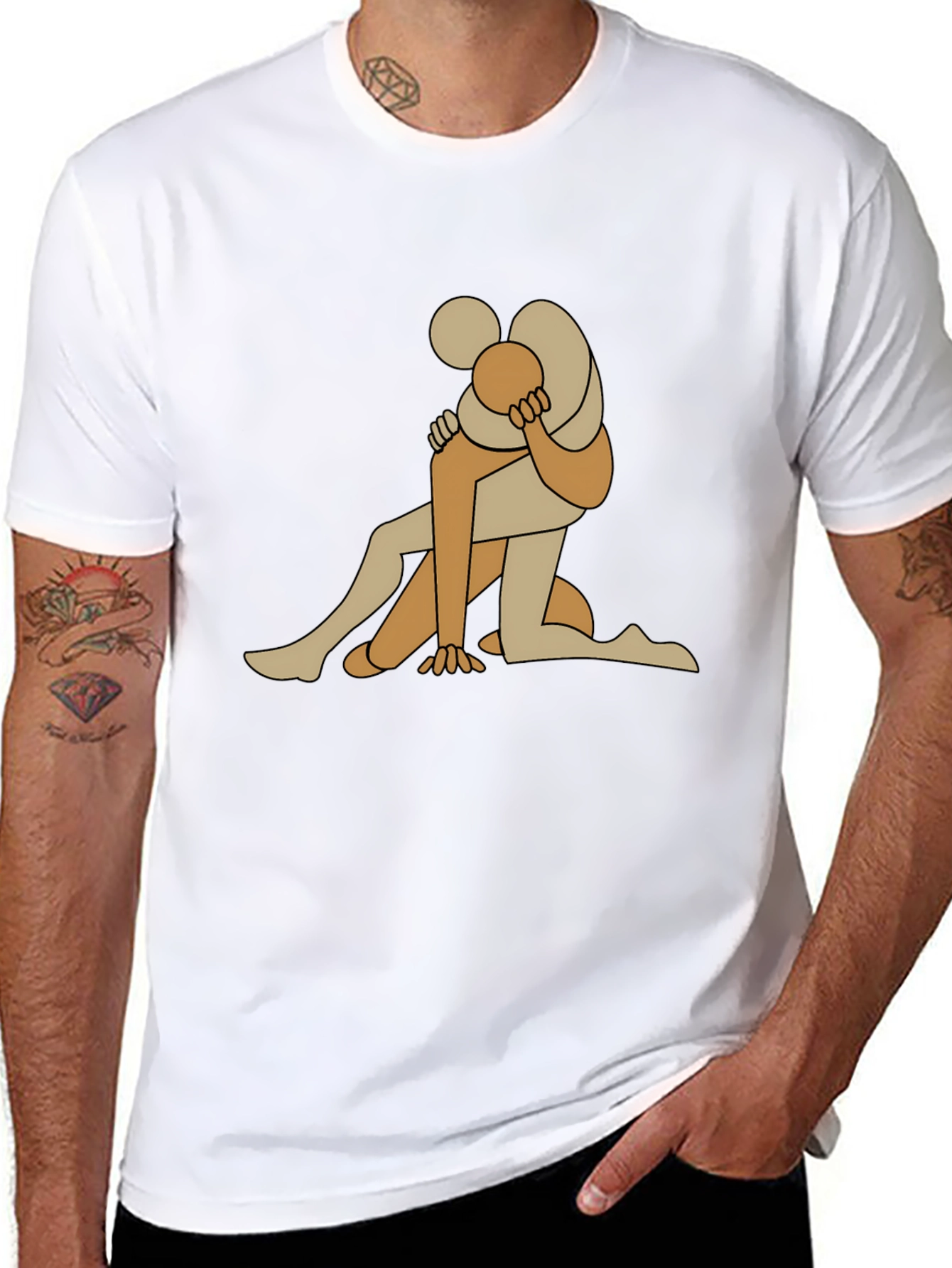 Abstract Embrace Graphic Tee - Black Cotton Blend