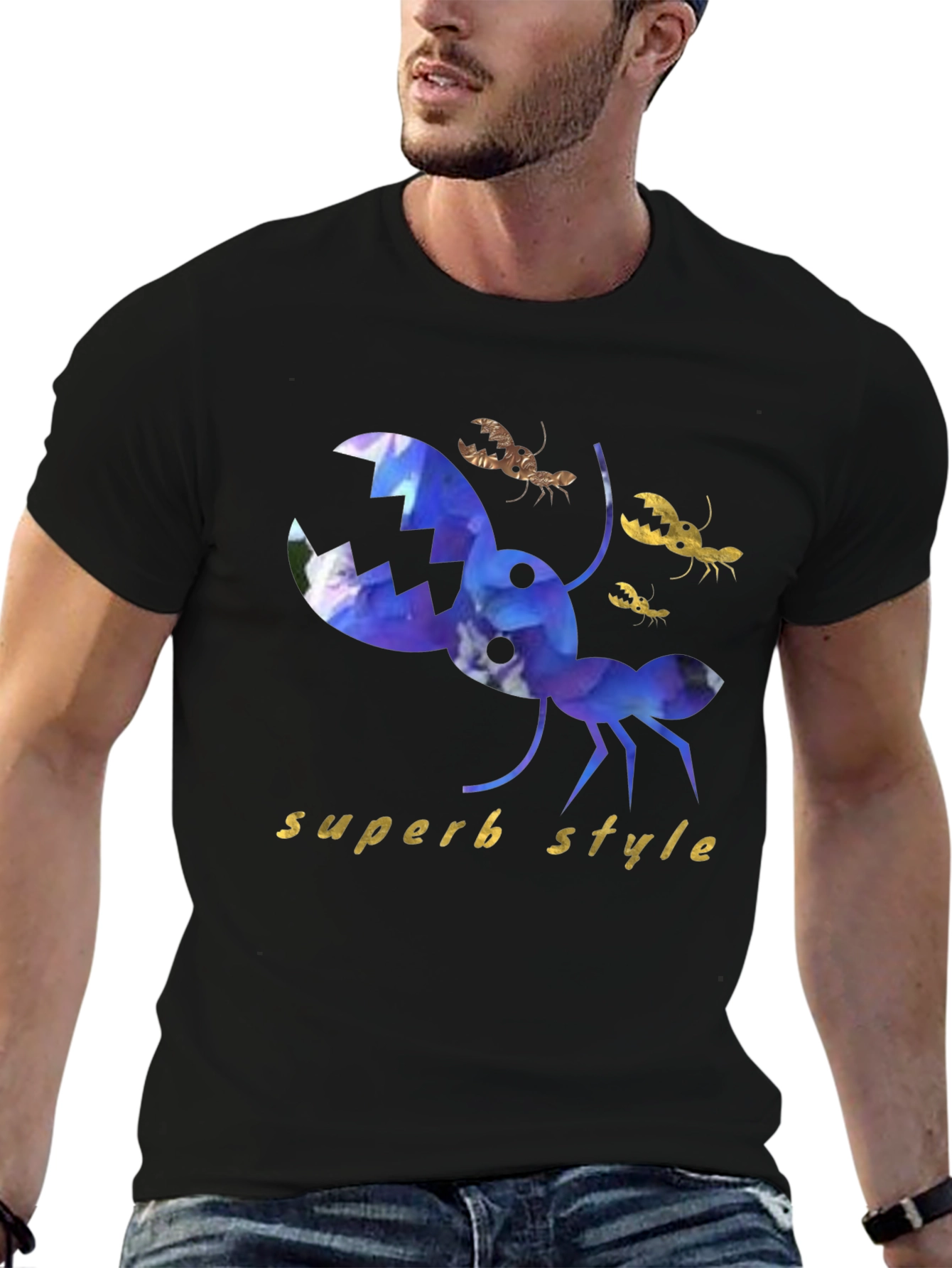 Superb Style Crab Graphic Black T-Shirt
