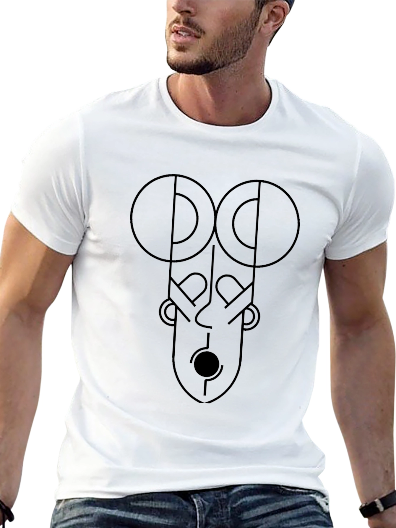 Abstract Face Graphic Print Black T-Shirt