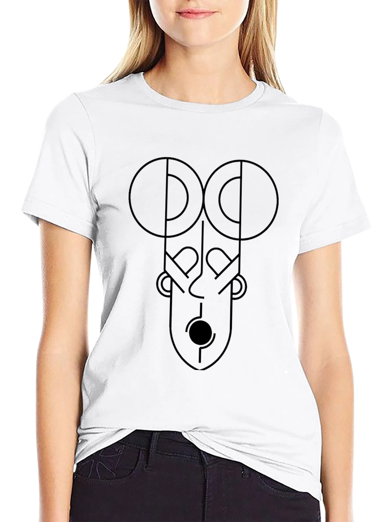 Abstract Face Graphic Print Black T-Shirt