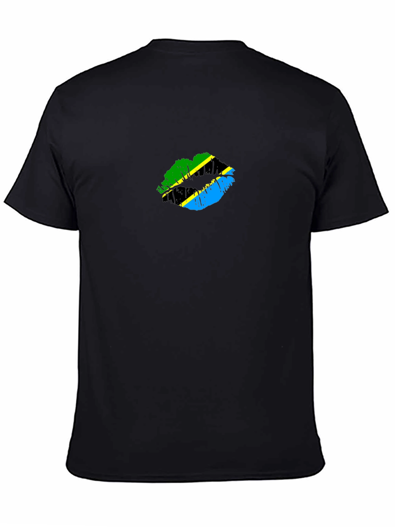 Tanzania Flag Lips Graphic Black T-Shirt