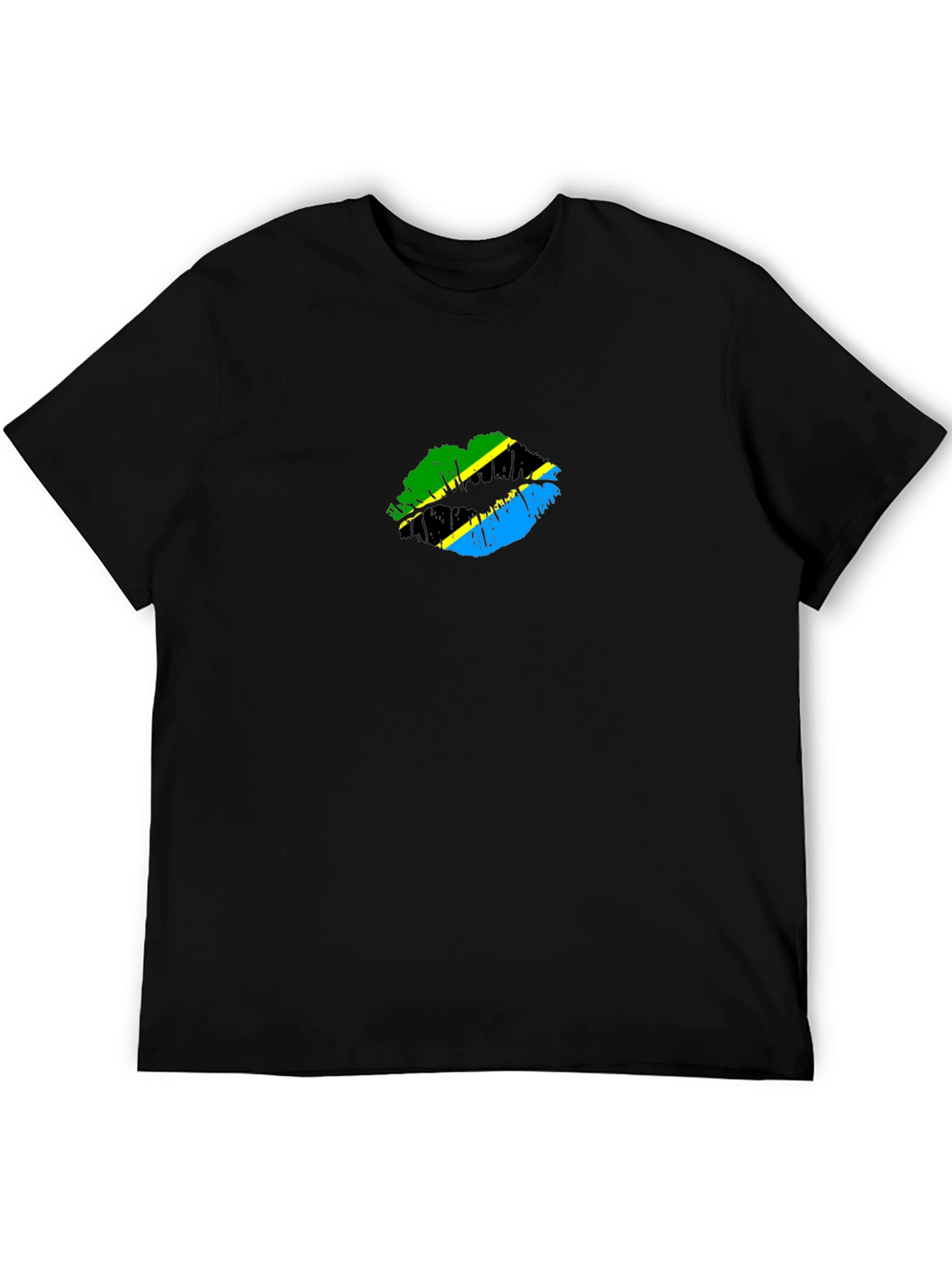 Tanzania Flag Lips Graphic Black T-Shirt