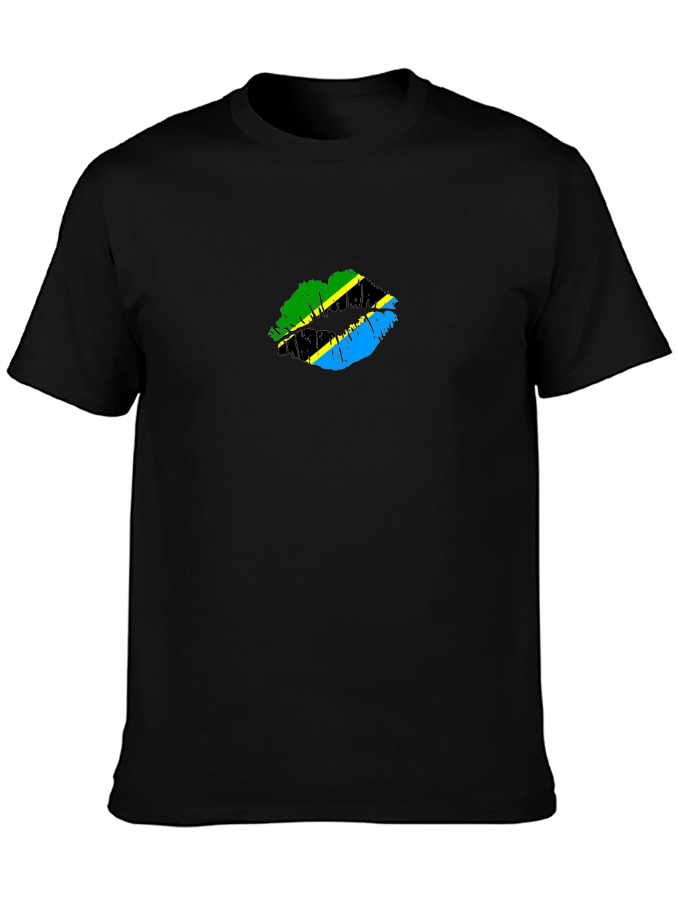 Tanzania Flag Lips Graphic Black T-Shirt