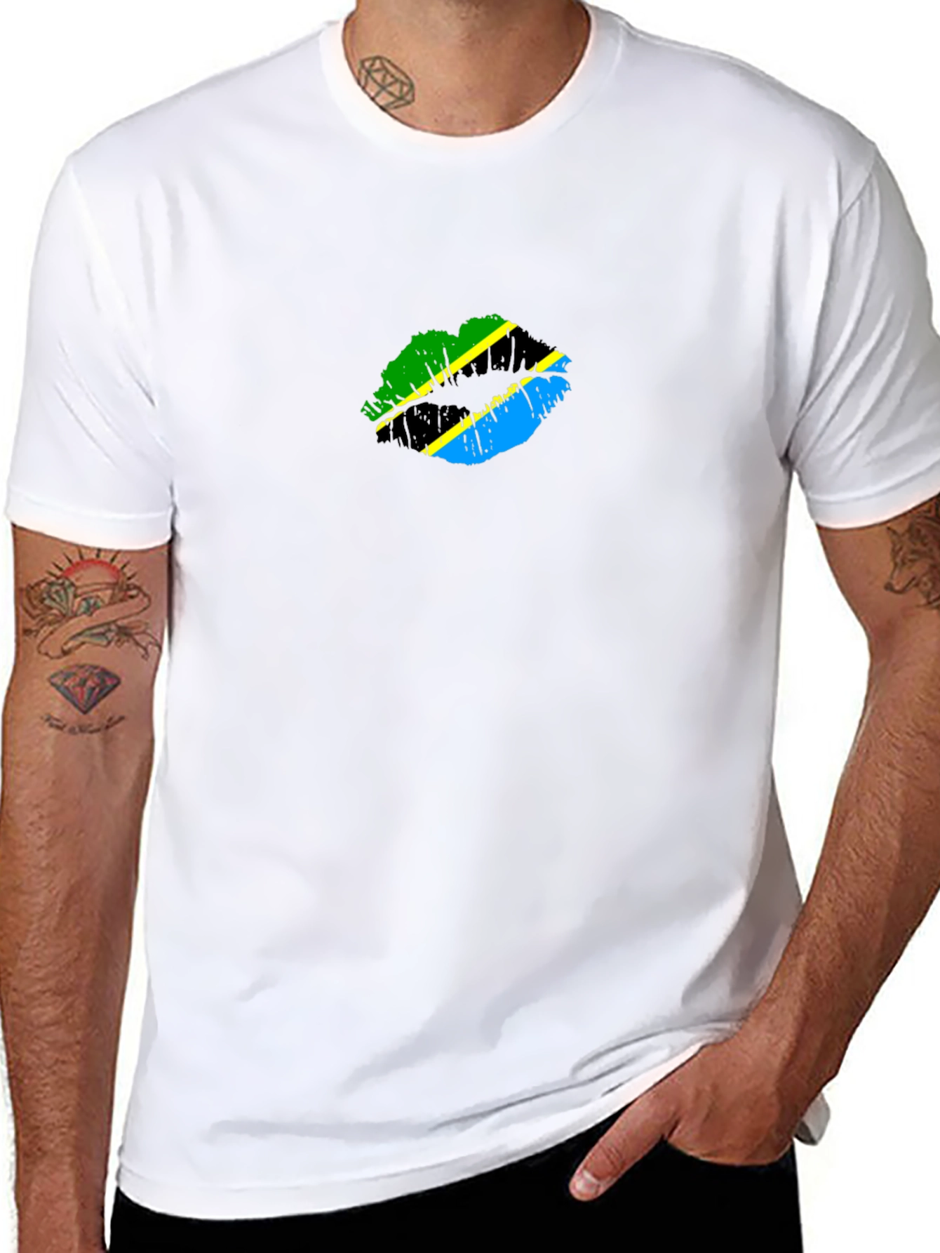 Tanzania Flag Lips Graphic Black T-Shirt