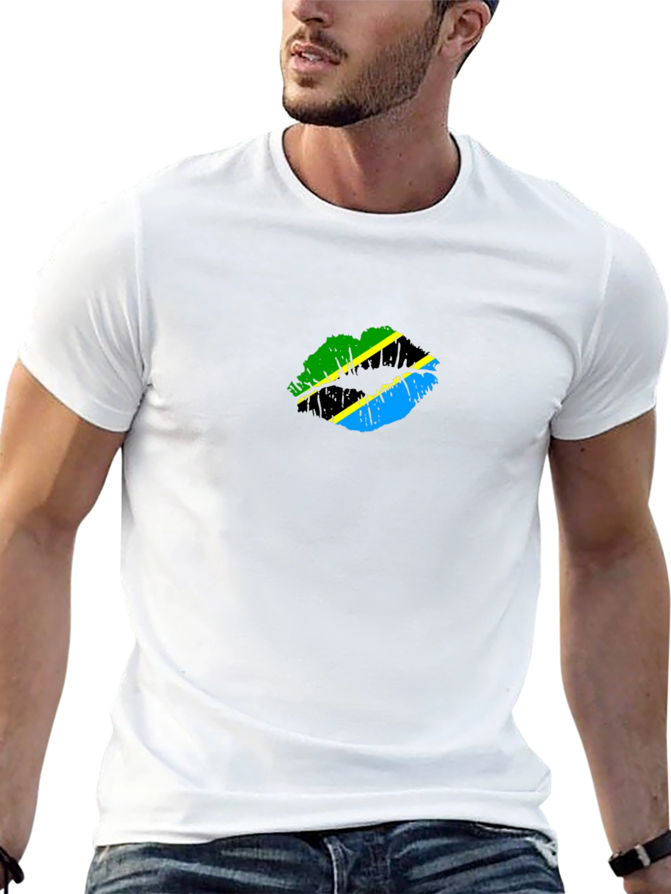 Tanzania Flag Lips Graphic Black T-Shirt